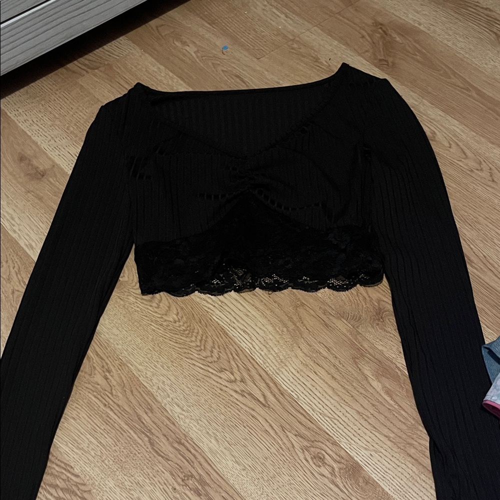 Elegant Black Lace Trim Women's Top